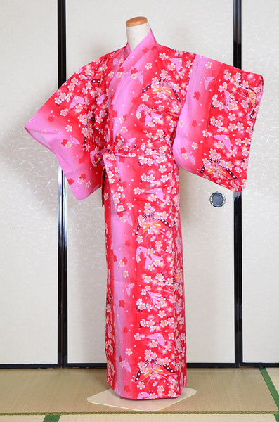 Yukata for indoor use / sakura&butterfly :EM007-Red