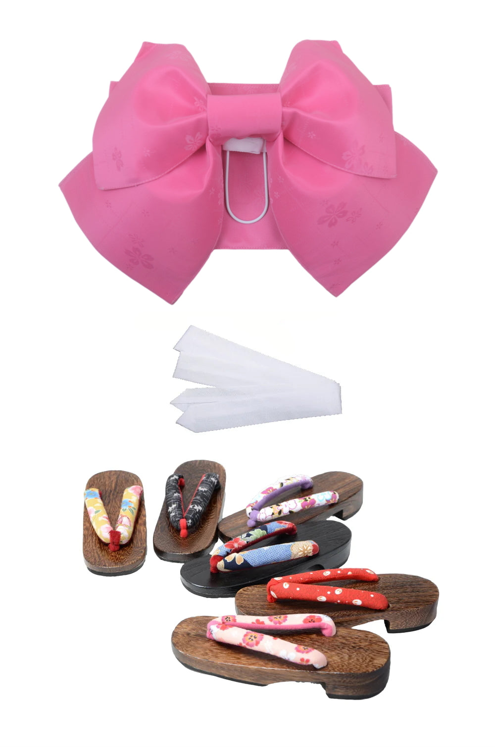 Obi belt and geta sandals set : Pre-tied / Pink #104 (EM)
