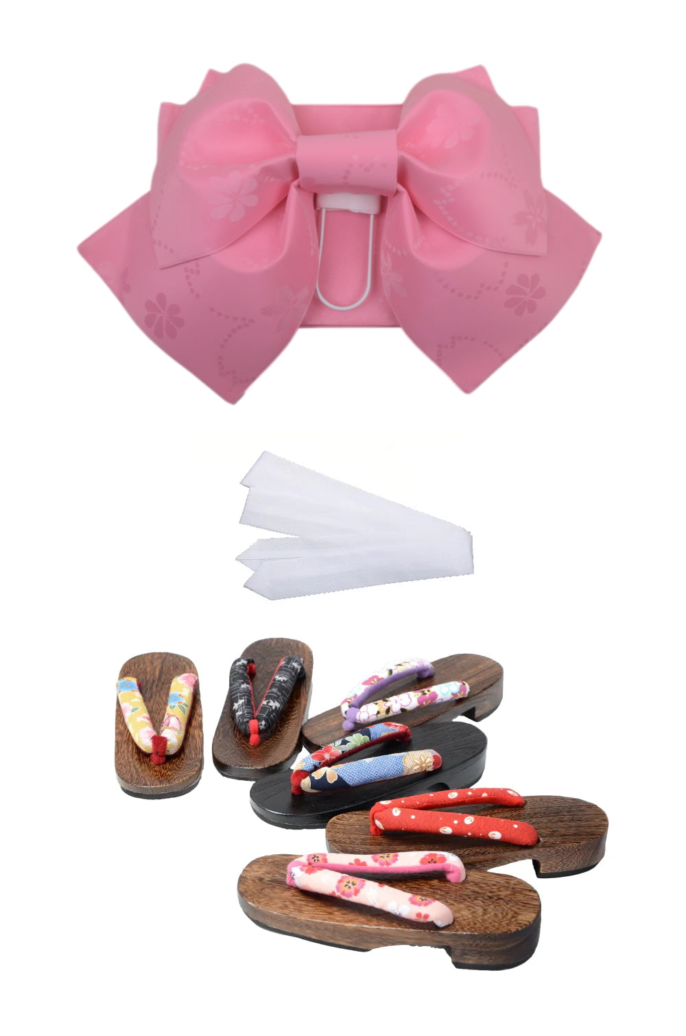 Obi belt and geta sandals set : Pre-tied / Medium pink #103 (EM)