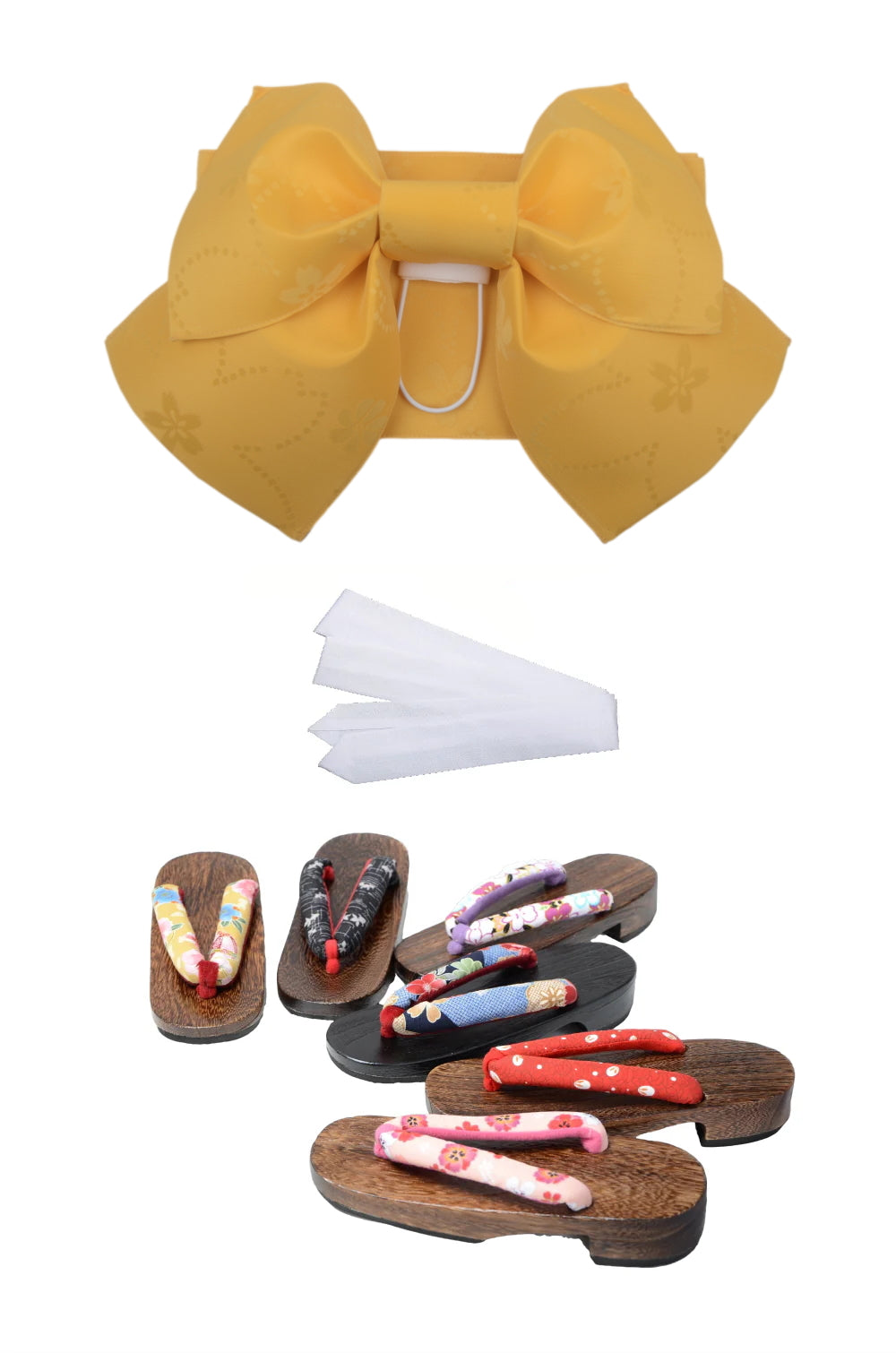 Obi belt and geta sandals set : Pre-tied / Yellow #107 (EM)