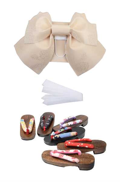 Obi belt and geta sandals set : Pre-tied / Cream #108 (EM)