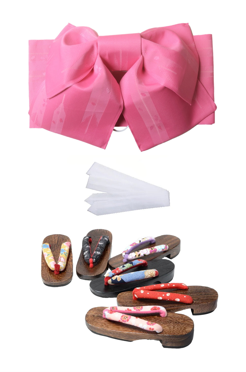 Obi belt and geta sandals set : Pre-tied / Pink sakura #13