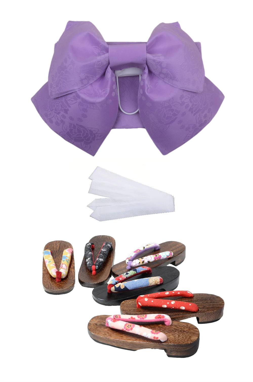 Obi belt and geta sandals set : Pre-tied / Light purple #106 (EM)