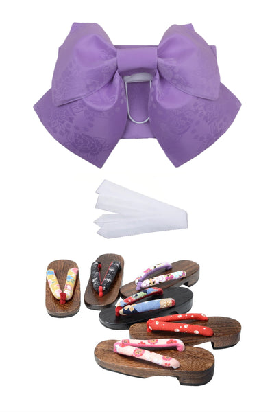 Obi belt and geta sandals set : Pre-tied / Light purple #106 (EM)