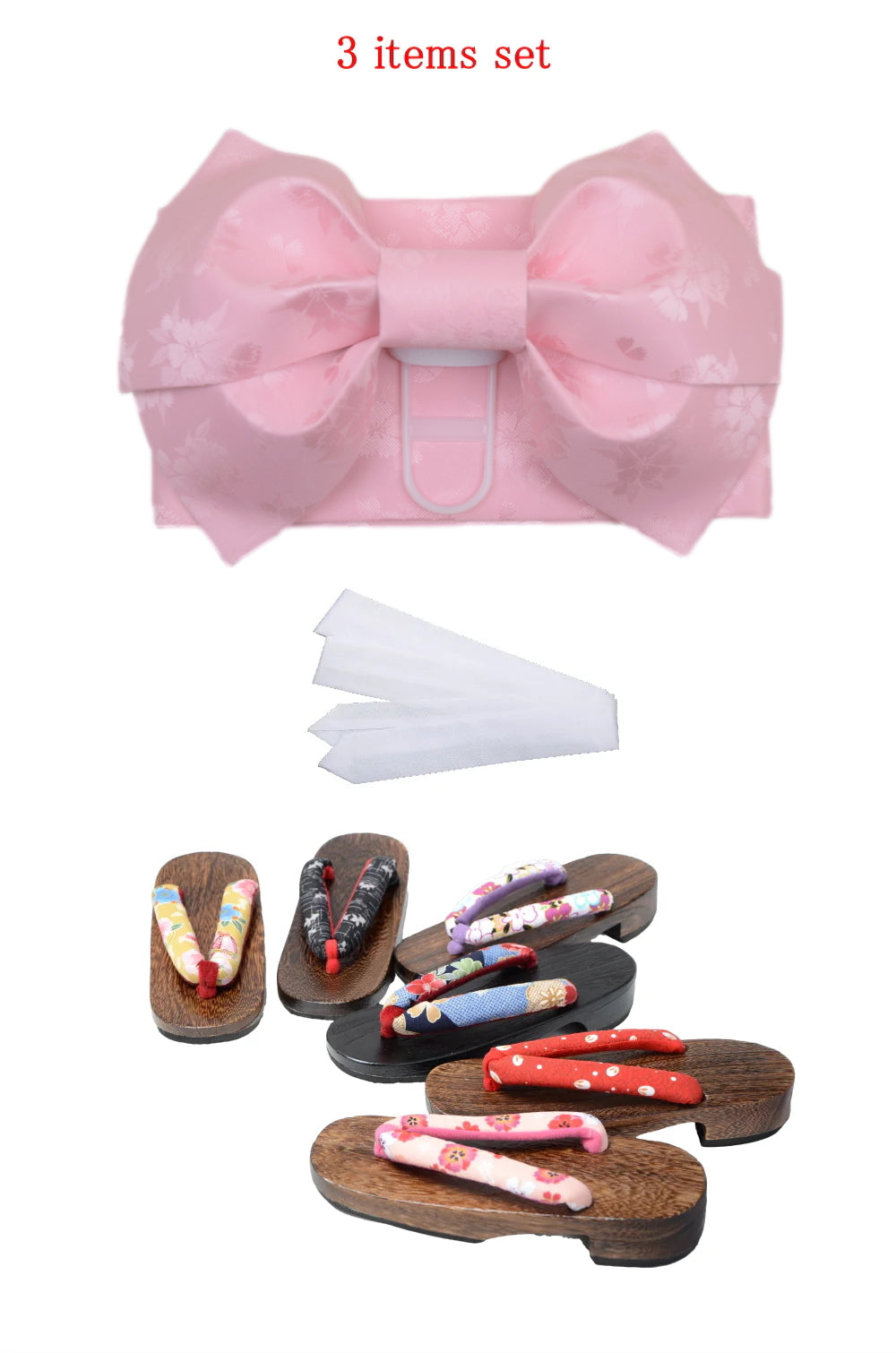 Obi belt and geta sandals set : Pre-tied / Light pink #114 (TI)