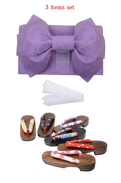 Obi belt and geta sandals set : Pre-tied / Light purple #111 (TI)