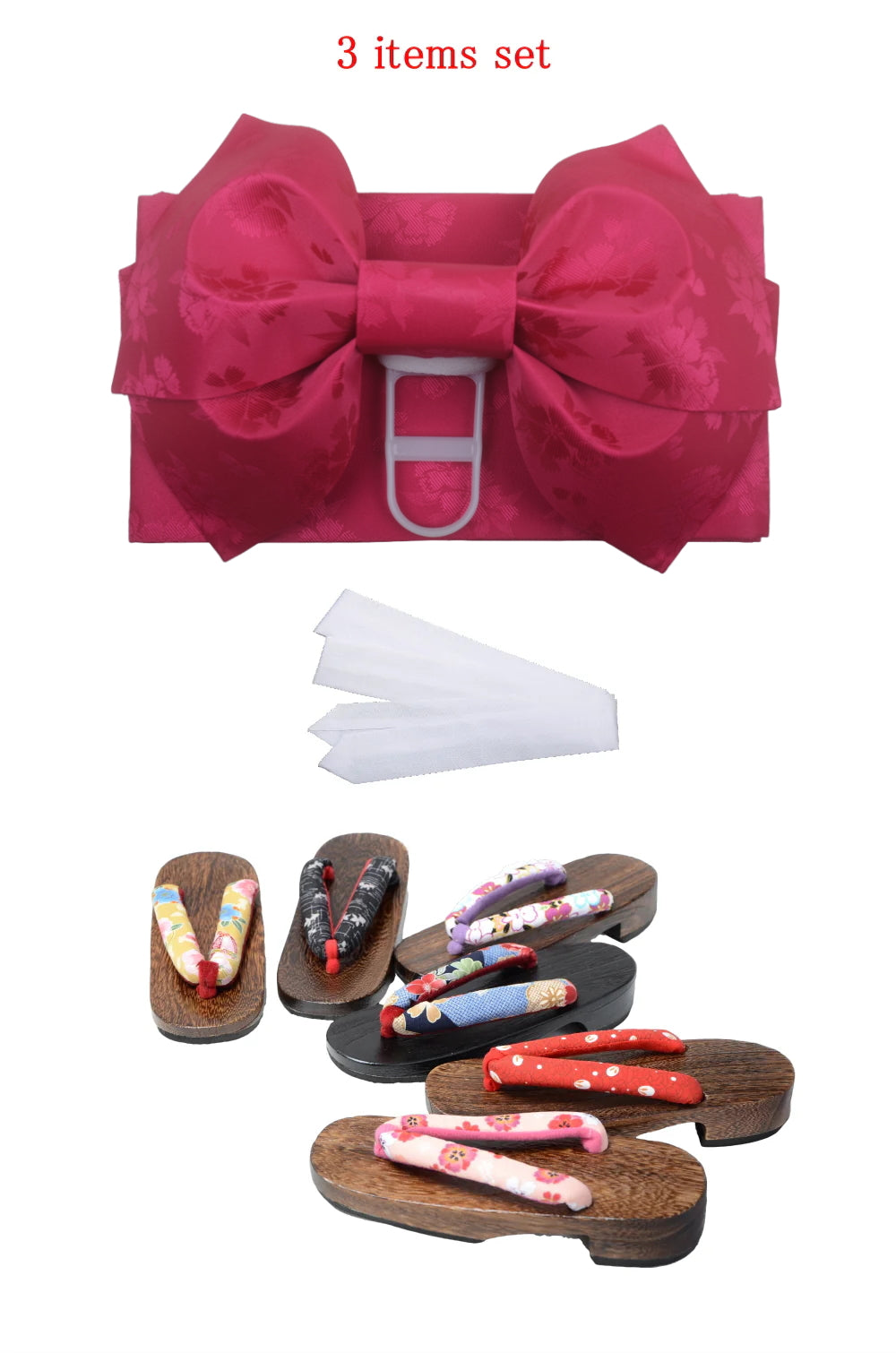Obi belt and geta sandals set : Pre-tied / Cherry #113 (TI)