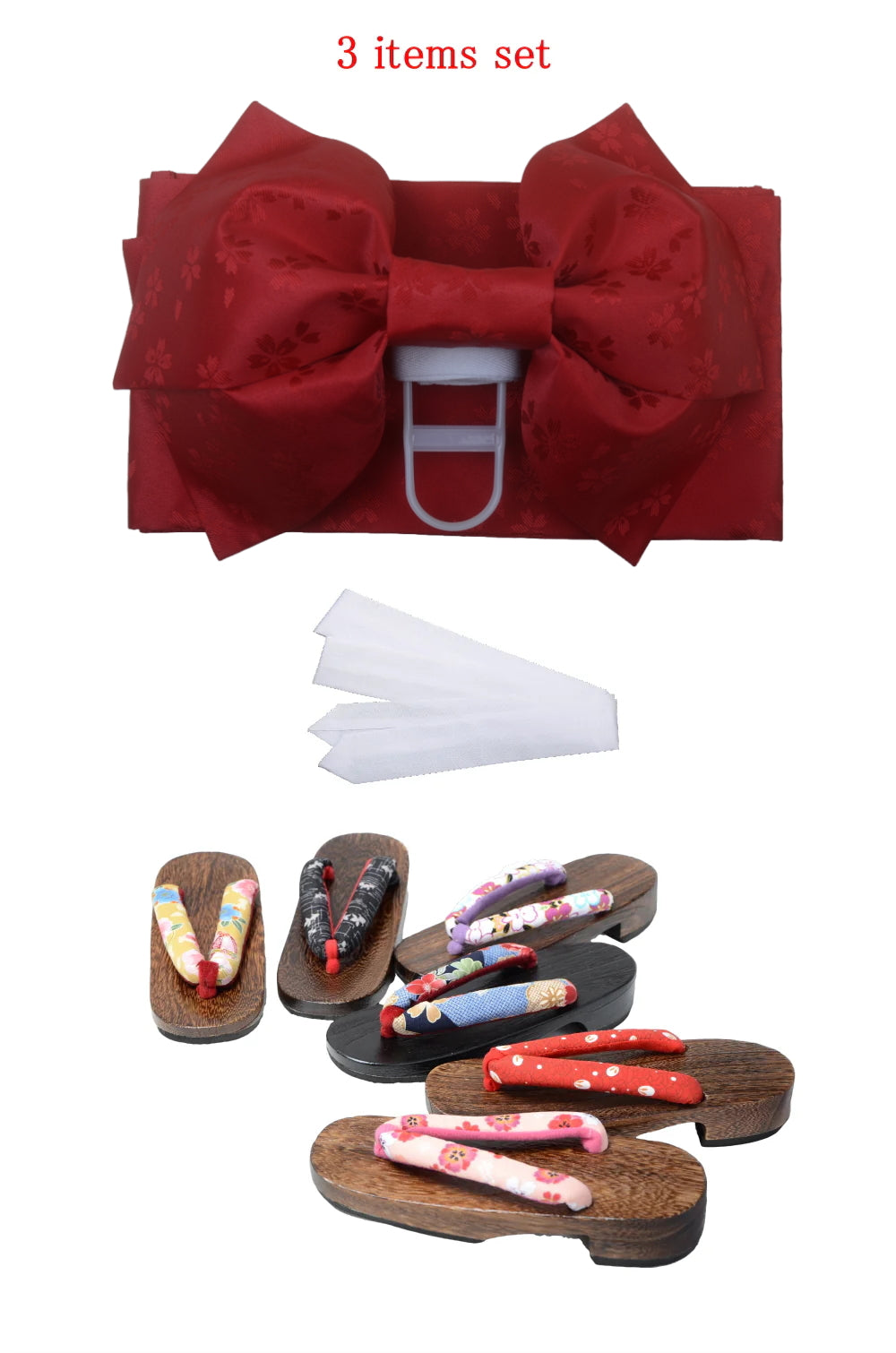 Obi belt and geta sandals set : Pre-tied / Red #110 (TI)