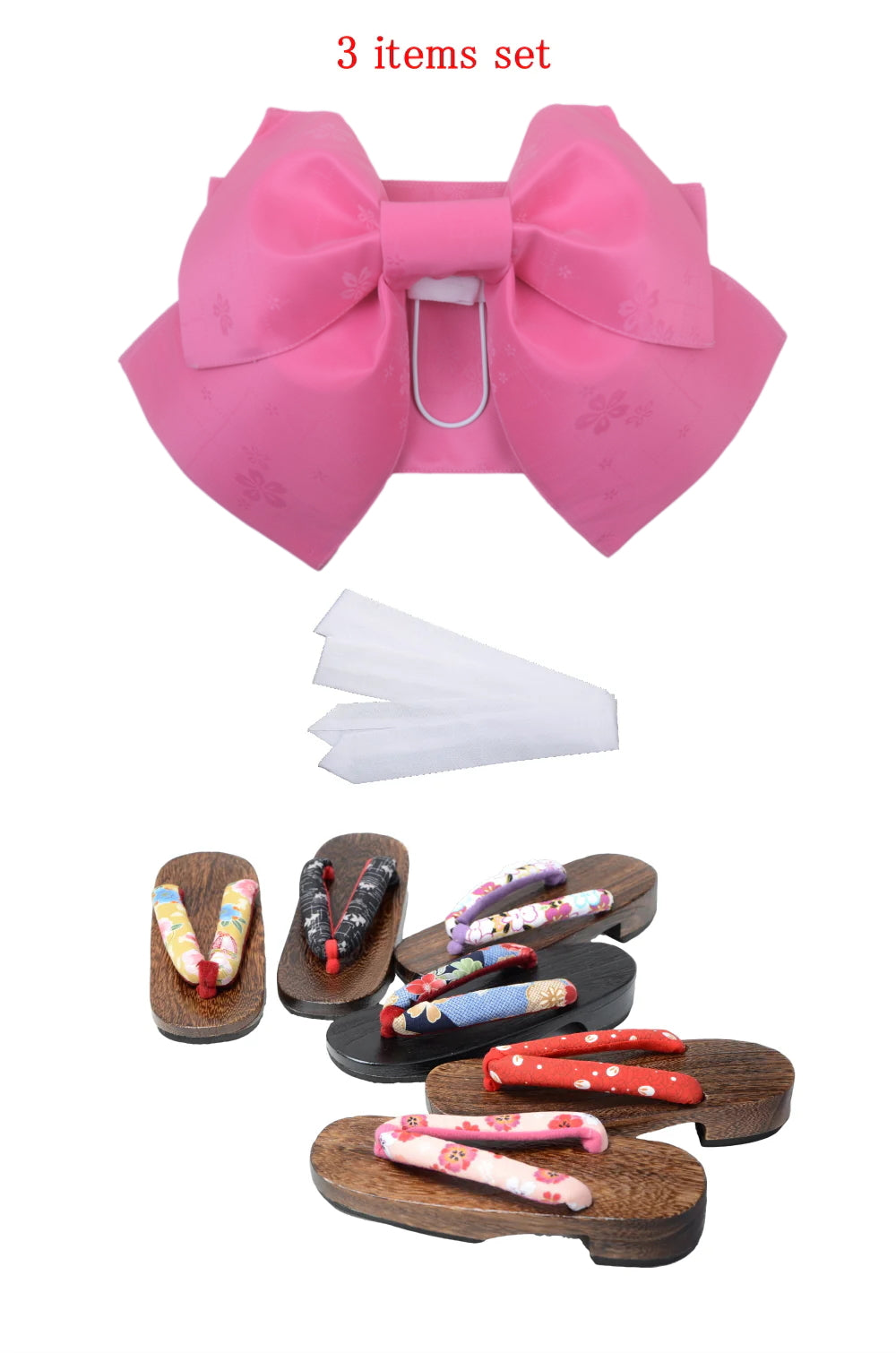 Obi belt and geta sandals set : Pre-tied / Pink #104 (EM)