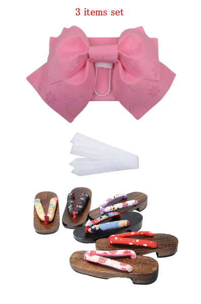 Obi belt and geta sandals set : Pre-tied / Medium pink #103 (EM)