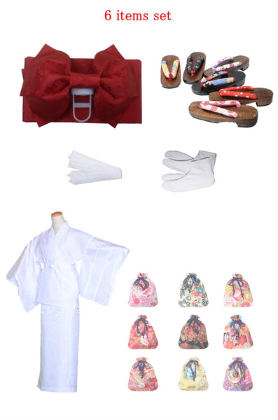 Obi belt and geta sandals set : Pre-tied / Red #110 (TI)
