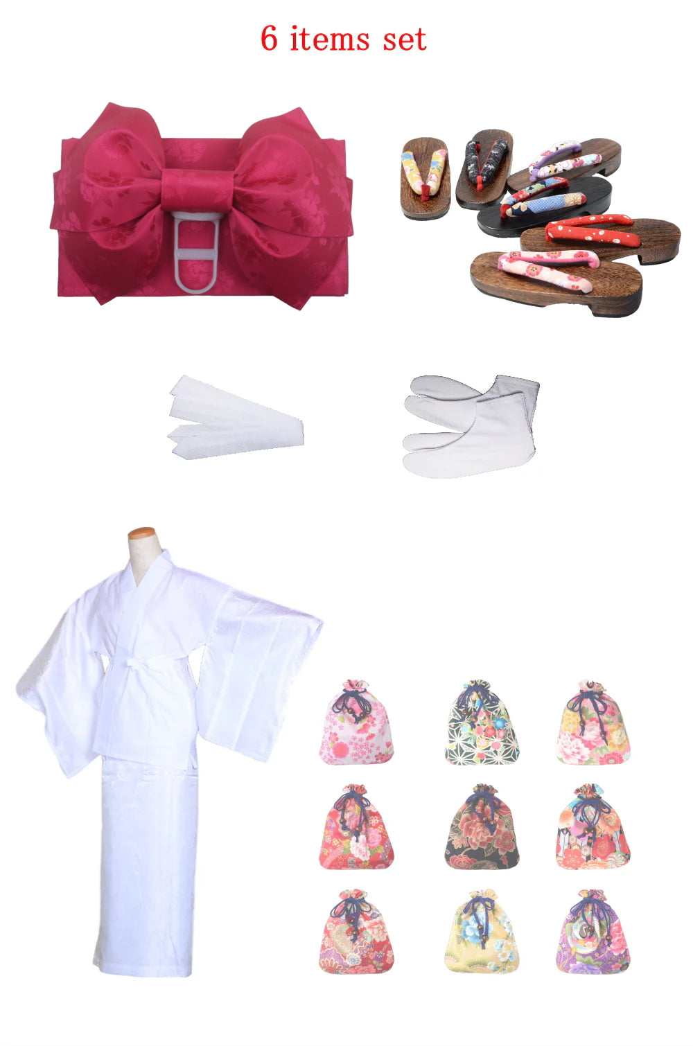 Obi belt and geta sandals set : Pre-tied / Cherry #113 (TI)