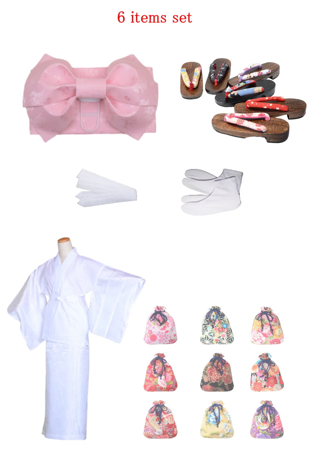 Obi belt and geta sandals set : Pre-tied / Light pink #114 (TI)