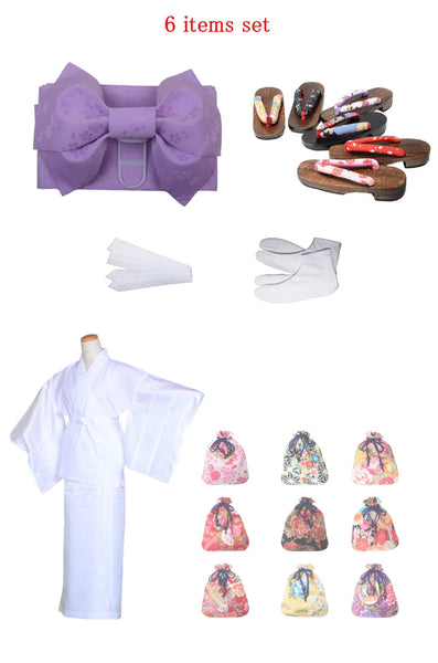 Obi belt and geta sandals set : Pre-tied / Light purple #111 (TI)