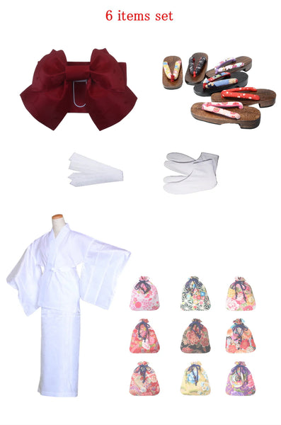 Obi belt and geta sandals set : Pre-tied / Dark red #101 (EM)