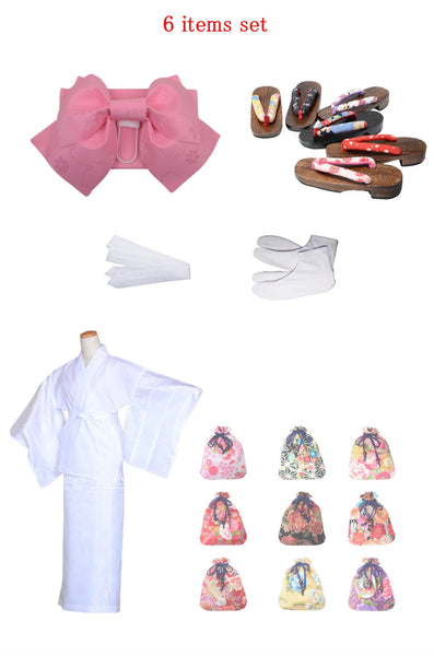 Obi belt and geta sandals set : Pre-tied / Medium pink #103 (EM)