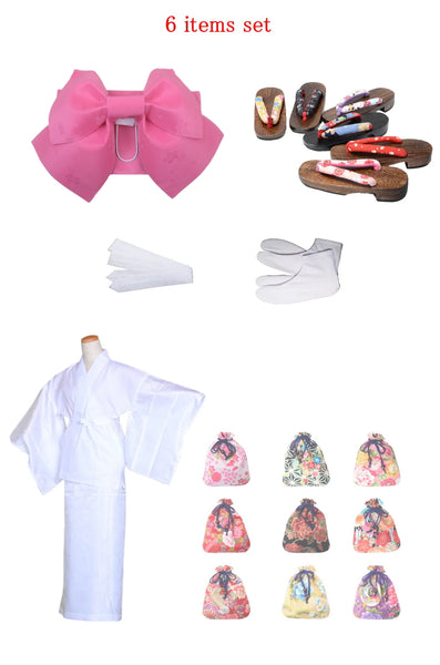 Obi belt and geta sandals set : Pre-tied / Pink #104 (EM)