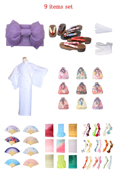 Obi belt and geta sandals set : Pre-tied / Light purple #111 (TI)