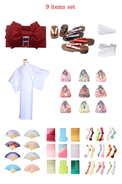 Obi belt and geta sandals set : Pre-tied / Red #110 (TI)