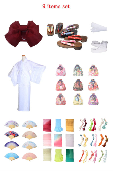 Obi belt and geta sandals set : Pre-tied / Dark red #101 (EM)