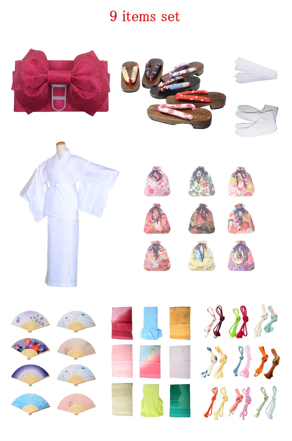 Obi belt and geta sandals set : Pre-tied / Cherry #113 (TI)