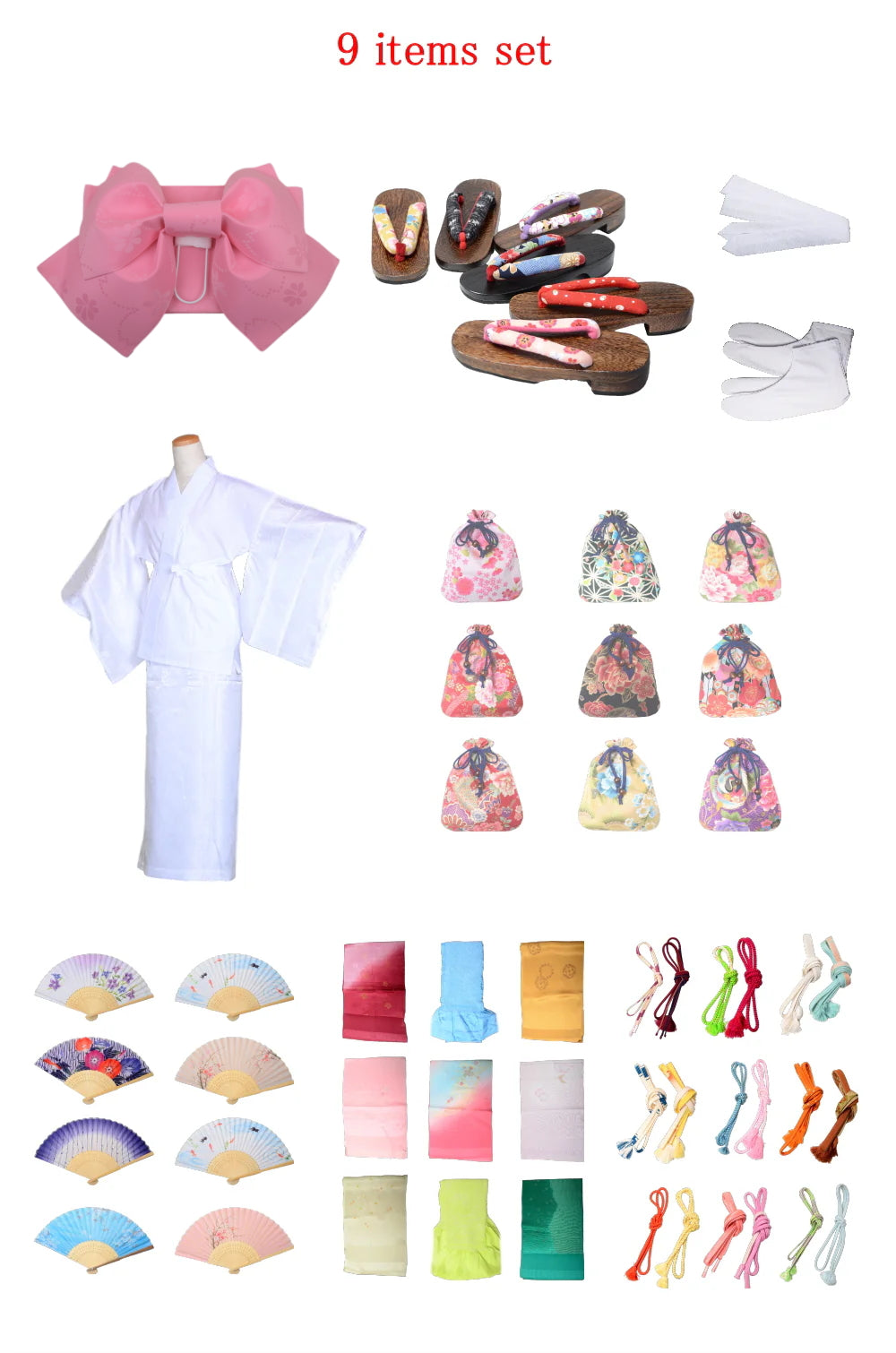 Obi belt and geta sandals set : Pre-tied / Medium pink #103 (EM)