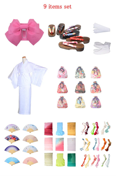 Obi belt and geta sandals set : Pre-tied / Pink #104 (EM)