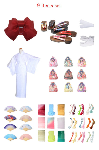 Obi belt and geta sandals set : Pre-tied / Red #102 (EM)