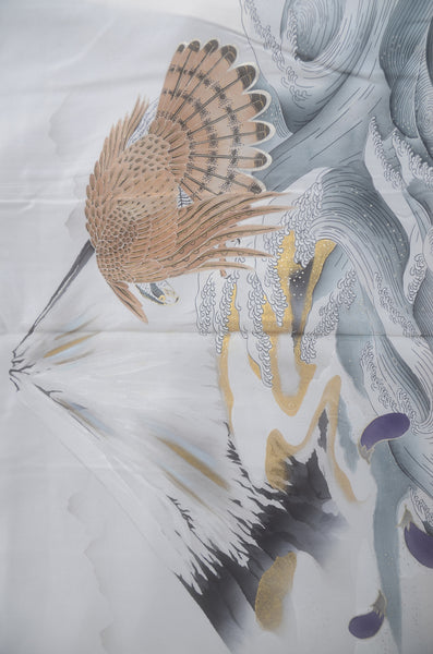 Men Jacket / M-Ha #1-726 (Men’s Kimono with Auspicious “First Dream” Motif – Mt. Fuji, Hawk, and Eggplant)