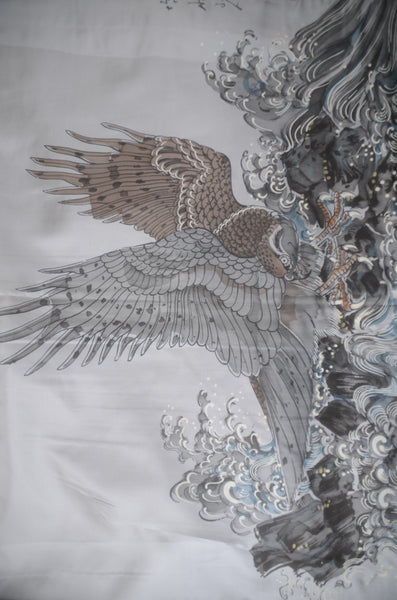 Men Jacket / M-Ha #1-757 (Men’s Kimono with Hawk and Waves Design – Powerful Traditional Motif)