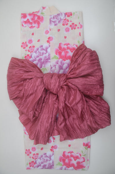 Girls yukata and obi belt set / GY #56 (7-8)