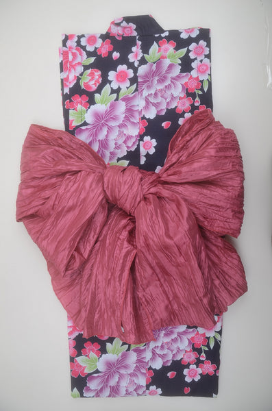 Girls yukata and obi belt set / GY #57 (7-8)