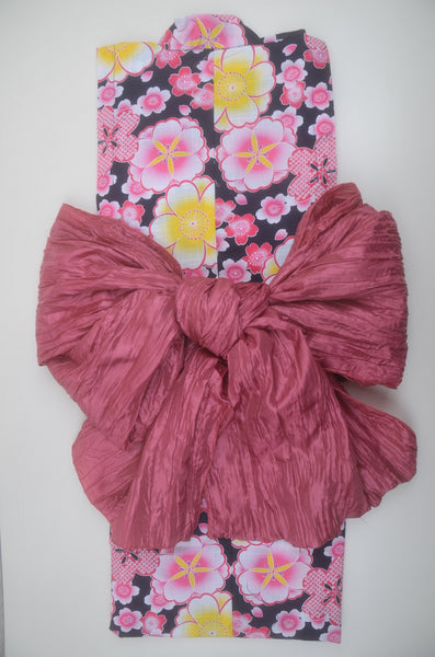 Girls yukata and obi belt set / GY #58 (7-8)