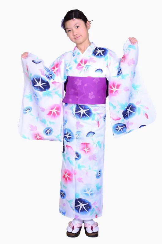Girls yukata and obi belt set / GY #62 (9-10)