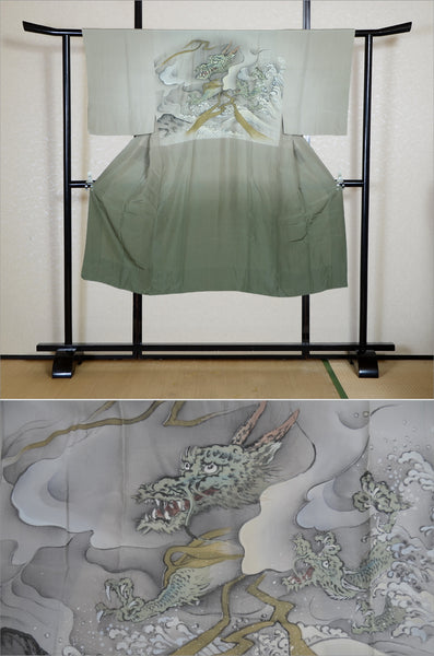 Men Undergarment / MU #1-050 Dragon Rising Through Clouds – Vintage Silk Juban for Men