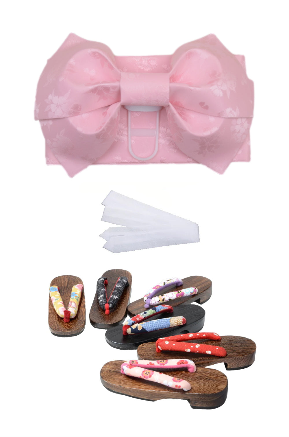 Obi belt and geta sandals set : Pre-tied / Light pink #114 (TI)