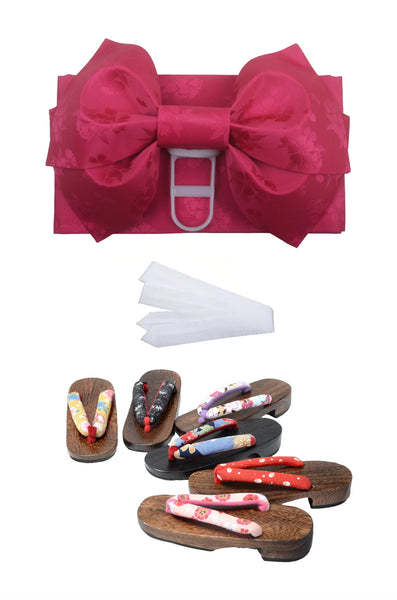 Obi belt and geta sandals set : Pre-tied / Cherry #113 (TI)