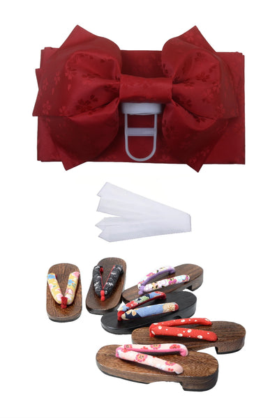 Obi belt and geta sandals set : Pre-tied / Red #110 (TI)