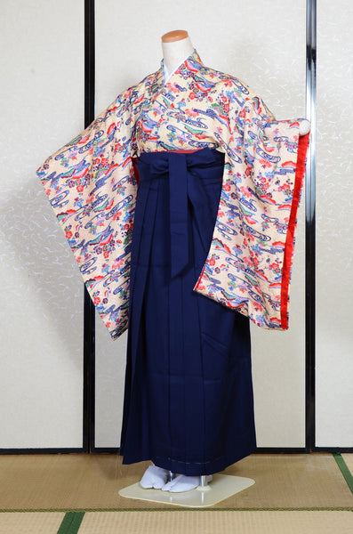 Long-sleeved kimono & hakama 5 items set / Furisode / FK#2-308