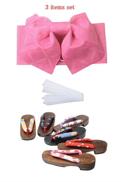 Obi belt and geta sandals set : Pre-tied / Pink #12