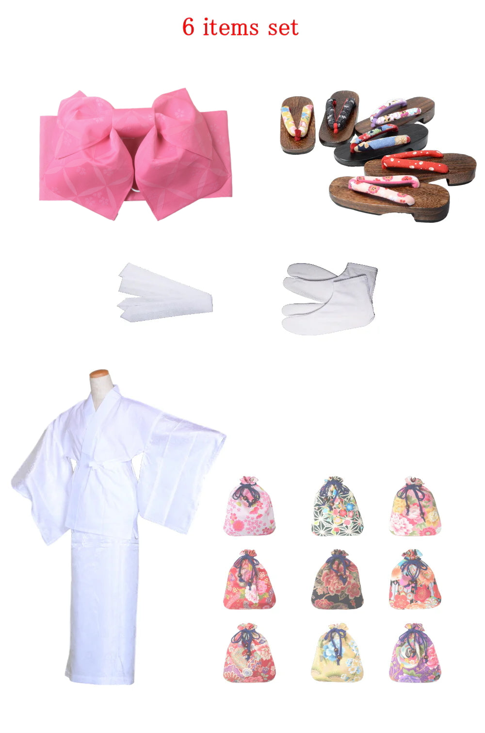 Obi belt and geta sandals set : Pre-tied / Pink #12