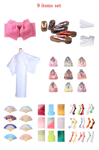 Obi belt and geta sandals set : Pre-tied / Pink #12