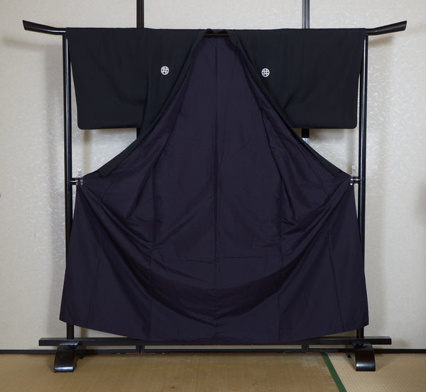 Men kimono / M-KM #1-424 Rare Extra-Long Men's Black Montsuki Kimono – 157cm Length – Excellent AA Condition