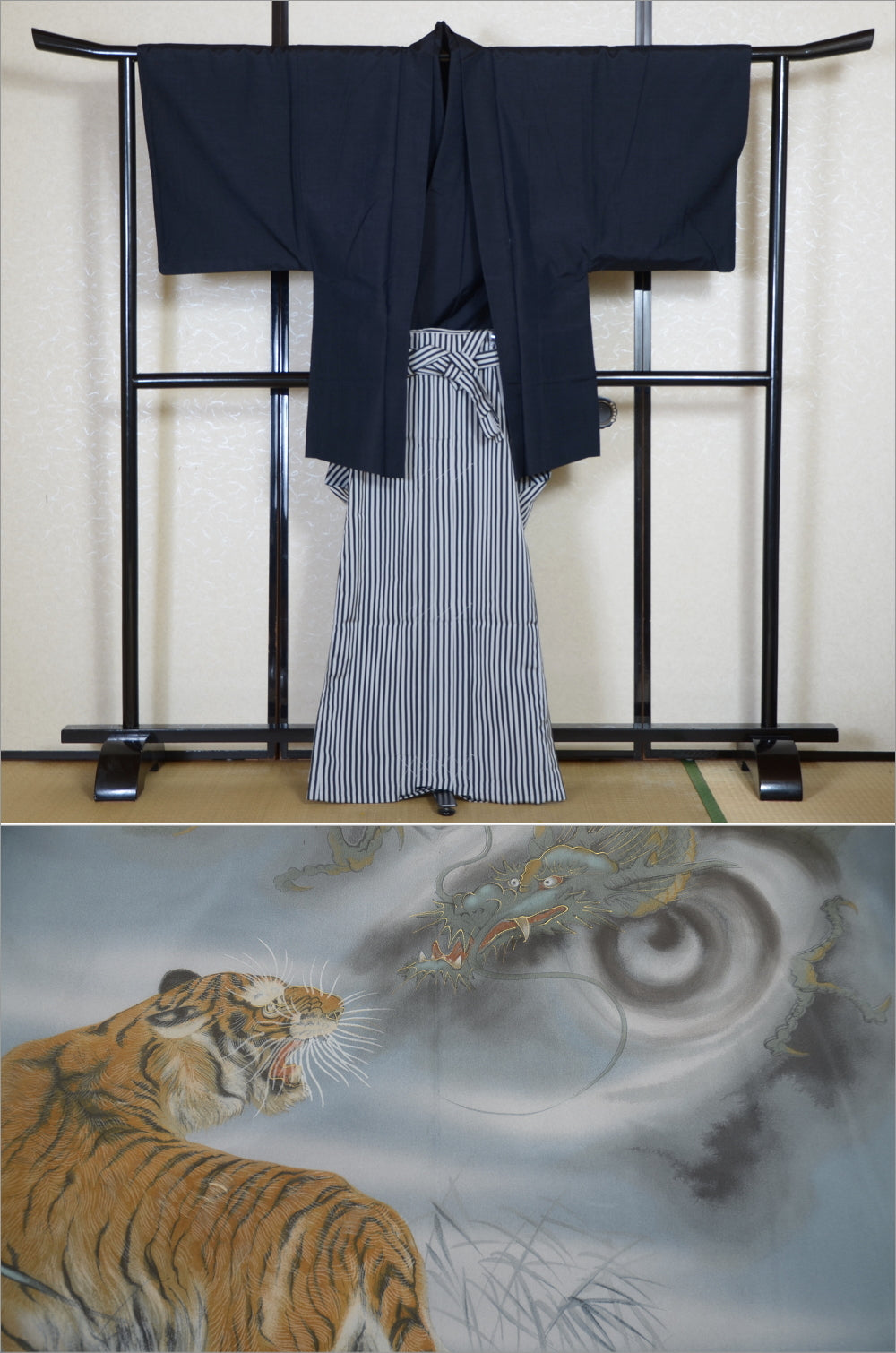 Jacket, kimono, hakama set / JKH #1-522 With Tiger & Dragon Haori