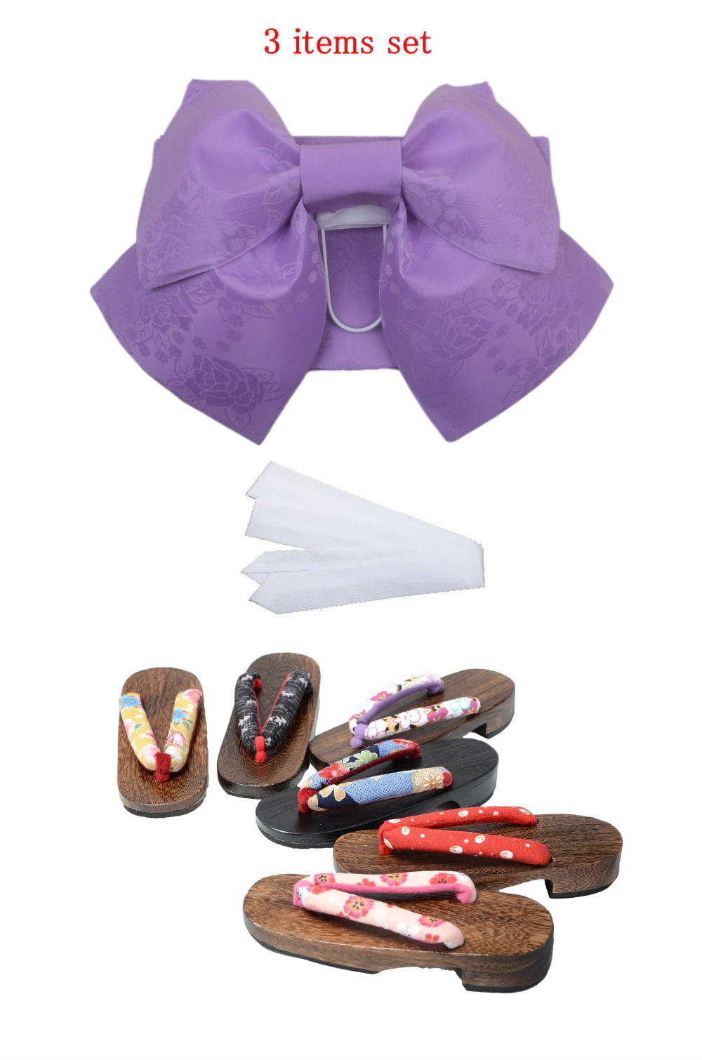 Obi belt and geta sandals set : Pre-tied / Light purple #106 (EM)