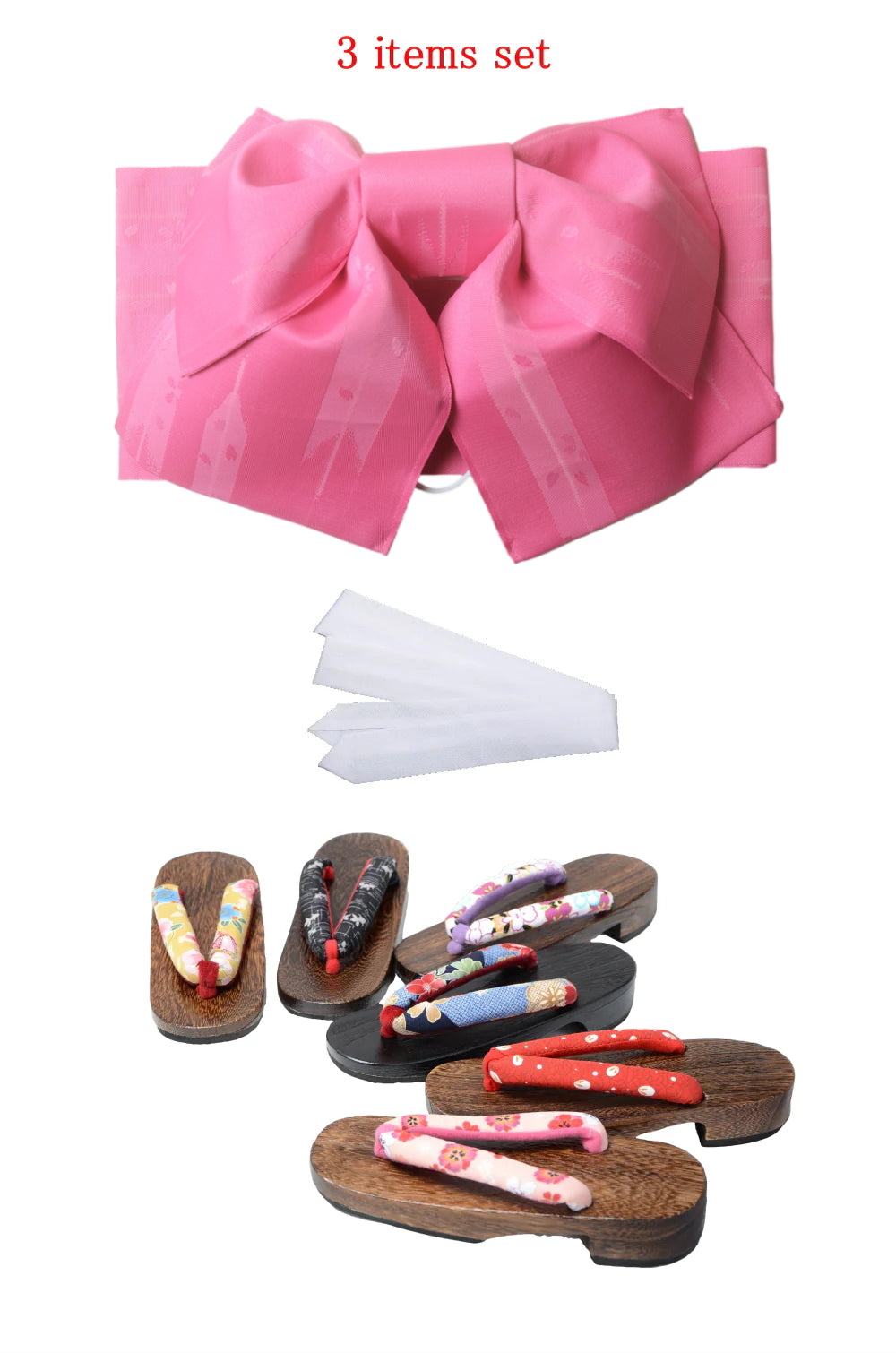 Obi belt and geta sandals set : Pre-tied / Pink sakura #13