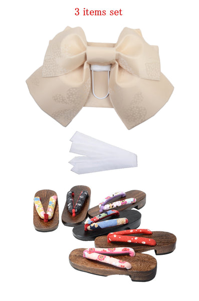 Obi belt and geta sandals set : Pre-tied / Cream #108 (EM)