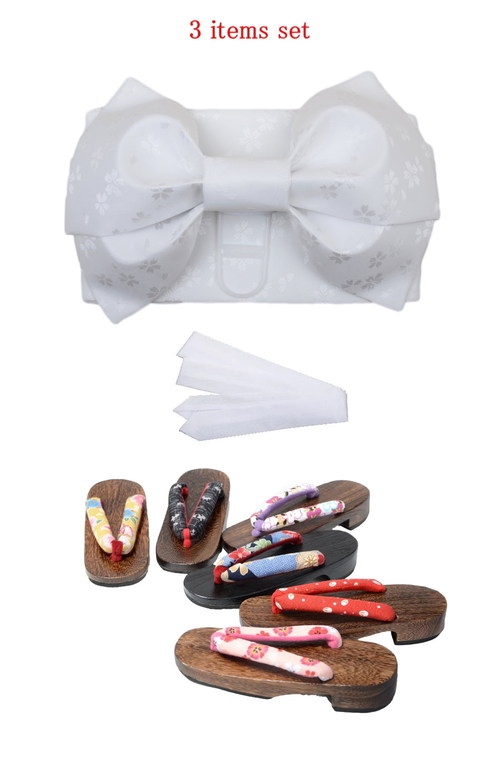 Obi belt and geta sandals set : Pre-tied / White #112 (TI)