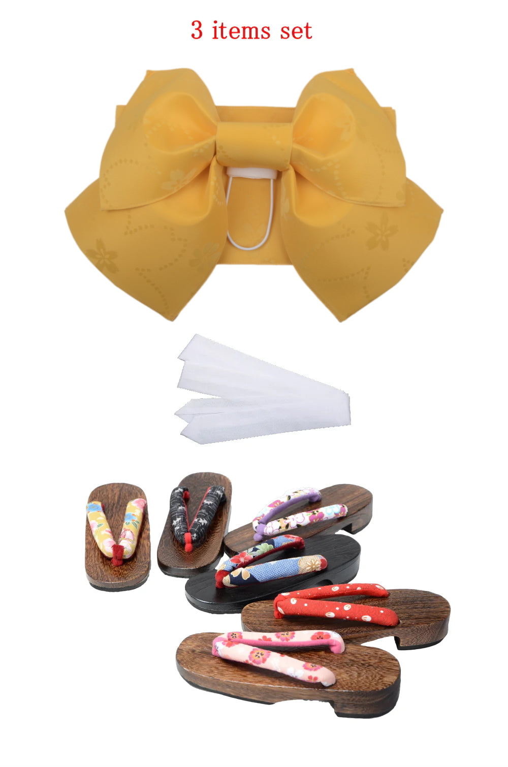 Obi belt and geta sandals set : Pre-tied / Yellow #107 (EM)