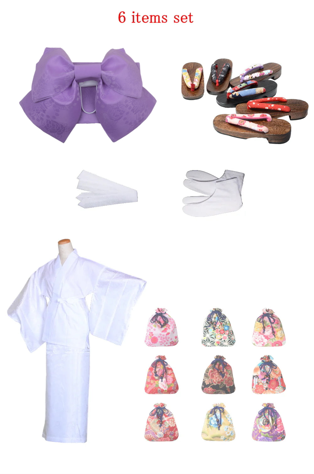 Obi belt and geta sandals set : Pre-tied / Light purple #106 (EM)